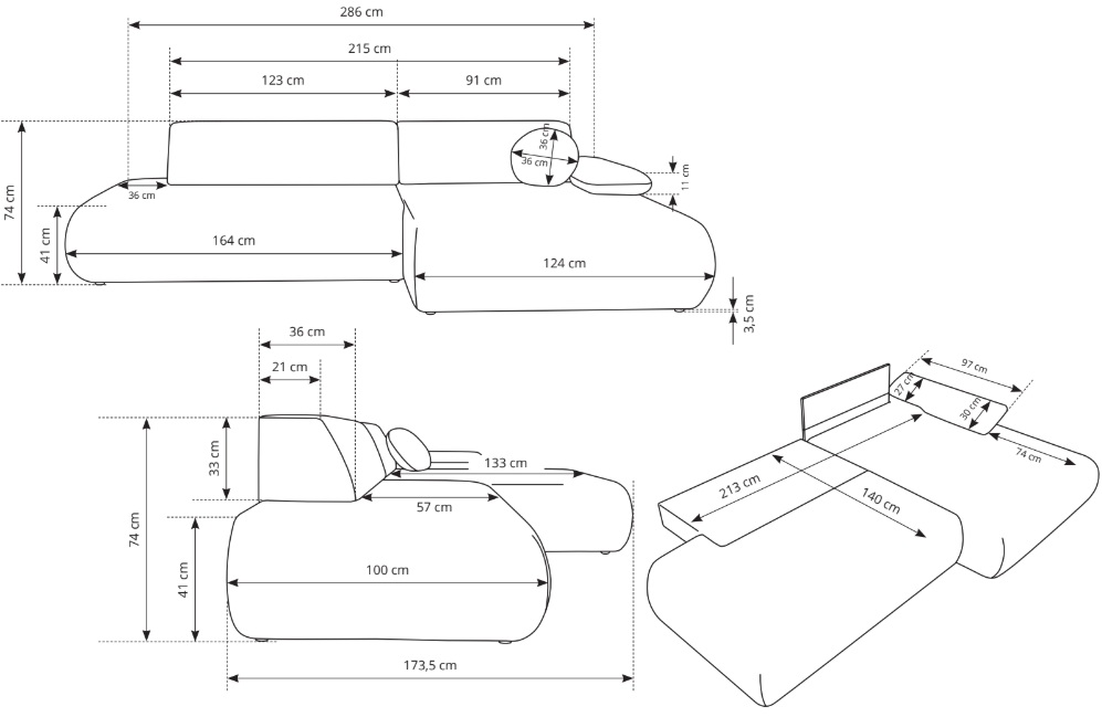 PENTI Narożnik rozkładany z funkcją spania i pojemnikiem na pościel - zdjęcie produktu